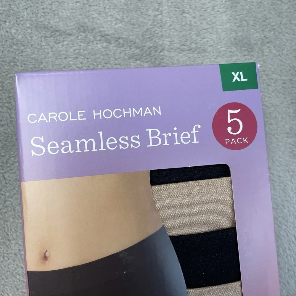 Carole Hochman Women's XL Seamless Brief Black Beige e0486